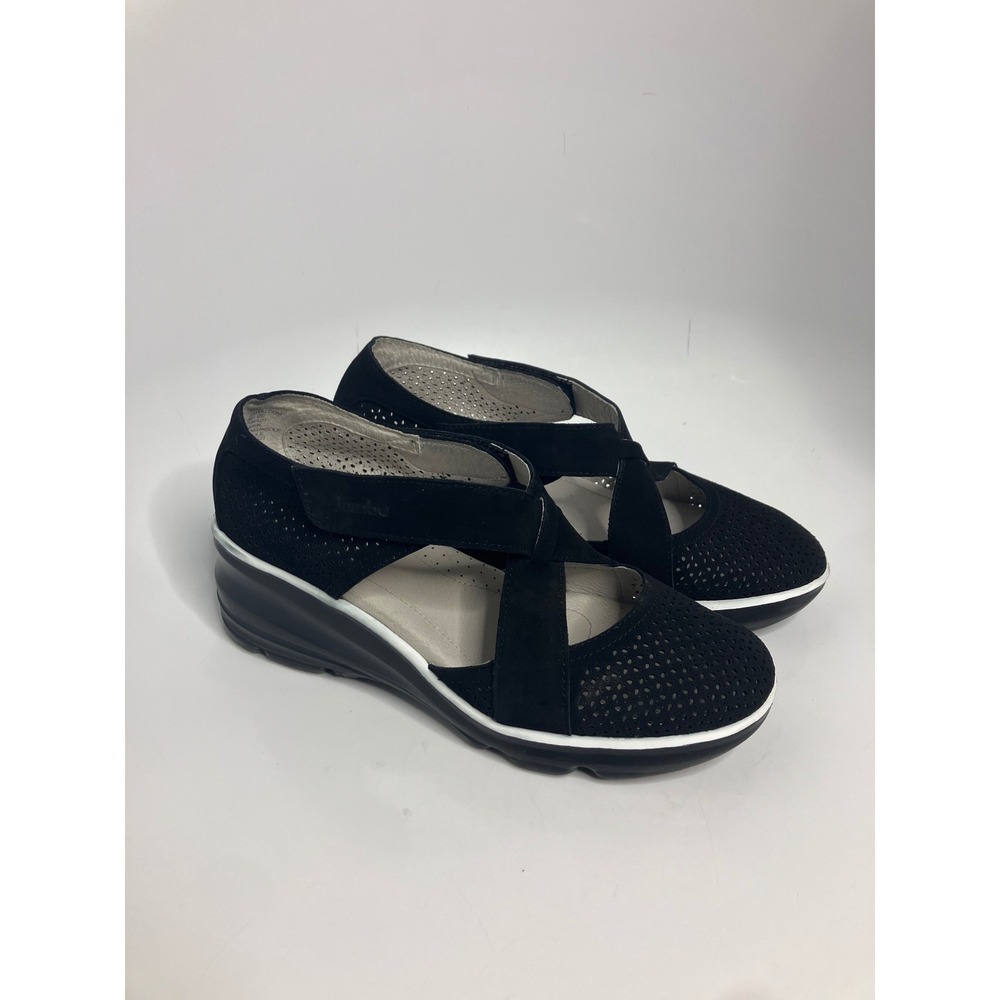 Jambu Belize Mary Jane Wedges Womens 9 Black Excellent Leather Perforated Sporty